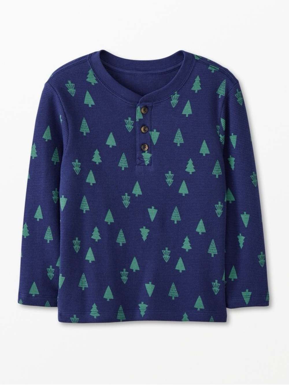 Hanna Andersson Evergreen Trees Thermal Henley Tee (Navy/Green) Size 8